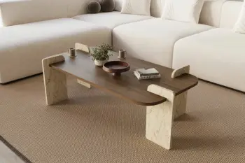 Tavolinë kafeje Skye Decor, Leapiri, ngjyrë travertin dhe arre