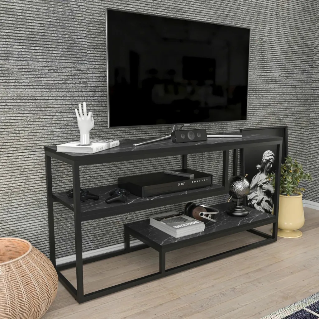 Komodinë TV Lorin, Skye Decor, e zezë dhe e bardhë - 3