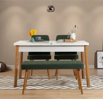 Set tavolinë me karrige për ngrënie, zgjatueshme, 4 pjesë, Skye Decor, ngjyrë pishë Atlantike, e bardhë, e gjelbër