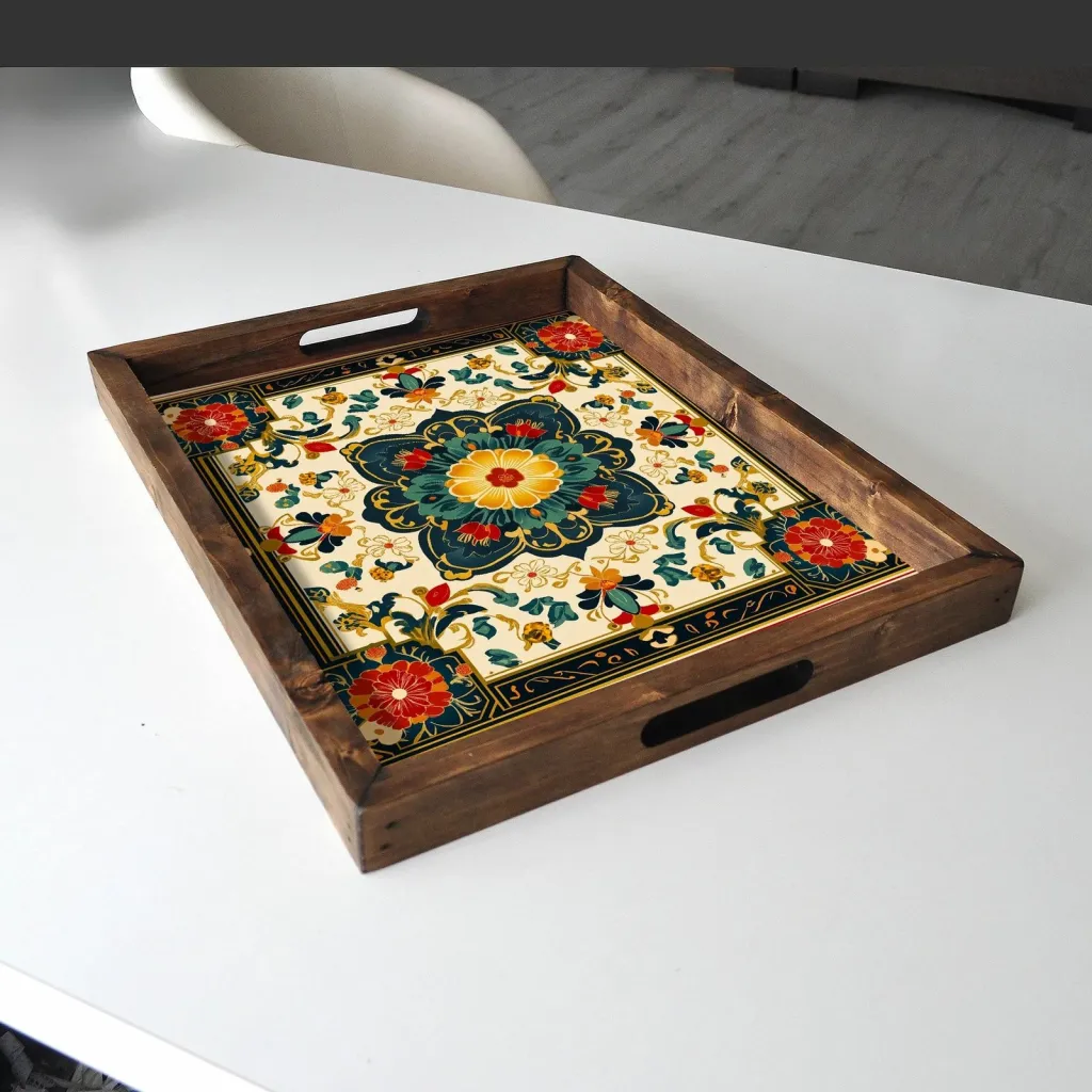 Tabaka dekorative prej druri, shumëngjyrëshe, REF029, 48x38x4cm - 1
