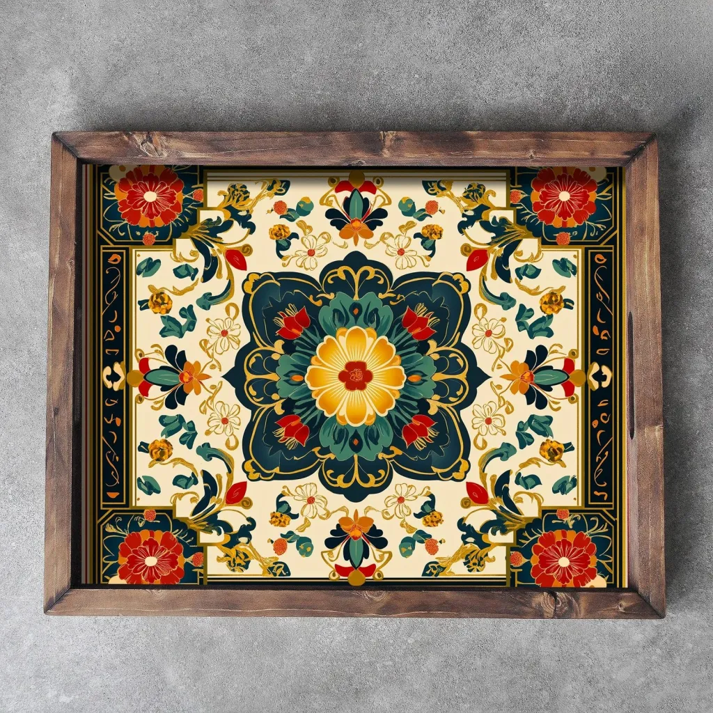 Tabaka dekorative prej druri, shumëngjyrëshe, REF029, 48x38x4cm - 3