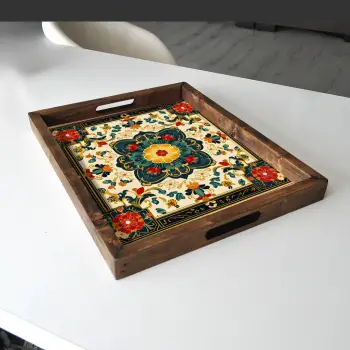 Tabaka dekorative prej druri, shumëngjyrëshe, REF029, 48x38x4cm