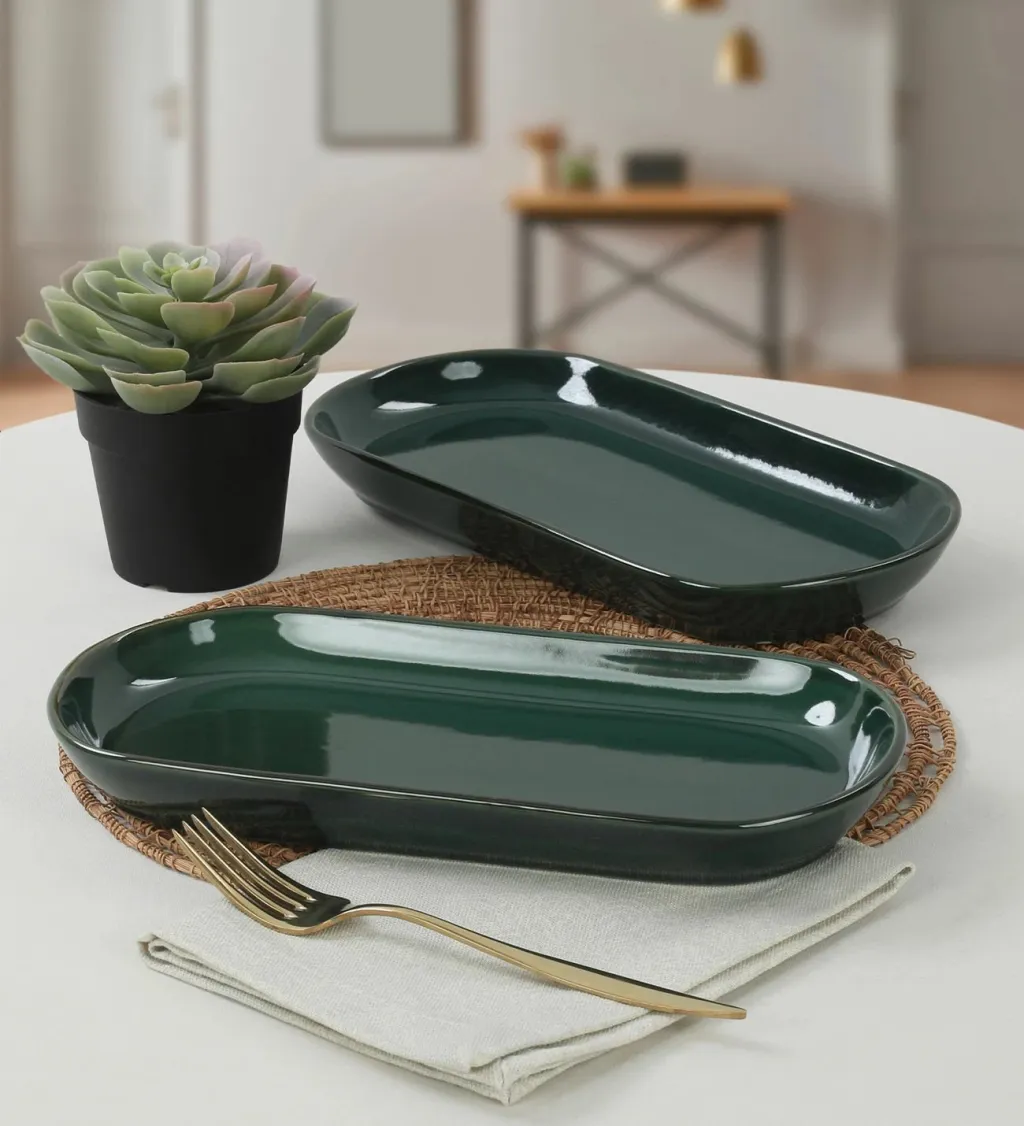 Set pjatash servirëse, qeramike, ngjyrë e gjelbër, 2 copë, Hermia Concept, ST080202FRA5A000000MAKYK00 - 1