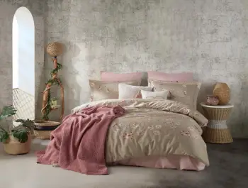 Set mbulesë për jorgan njëpersonësh, satin, Rosebella, rozë-bezhë