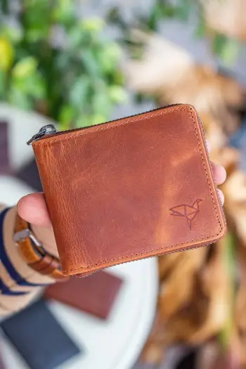 Portofol unisex Zoozie Bags Carole, ngjyrë tan, lëkurë natyrale