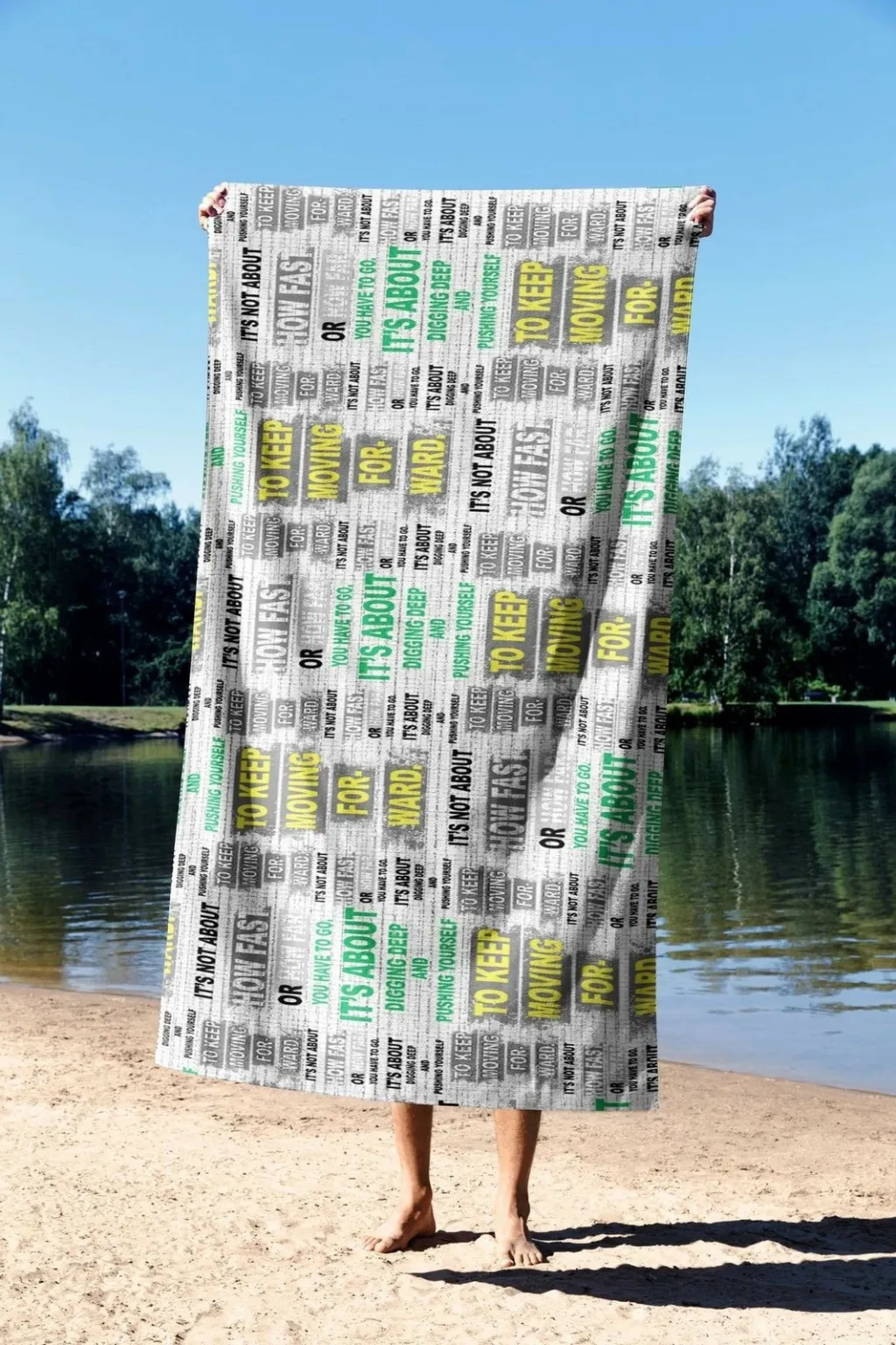 Peshqir plazhi Mijolnir, Keep Moving Faster, shumëngjyrësh, 90x150cm - 2