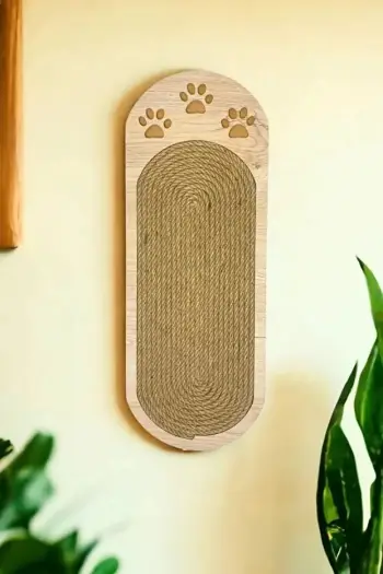 Dru për gërvishtje për mace, ngjyrë bezhë dhe lisi, Paws & Whiskers, Albero Patili, 19x51x1.8cm