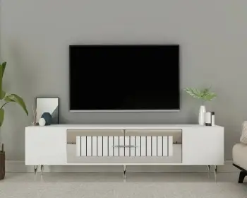 Komodë TV Skye Decor, e bardhë, argjend