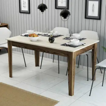 Tavolinë ngrënieje Skye Decor Milan 898, ngjyrë arre dhe travertin