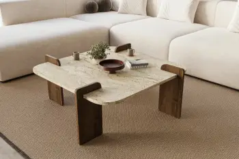 Tavolinë kafeje Skye Decor, ngjyrë travertin, arrë