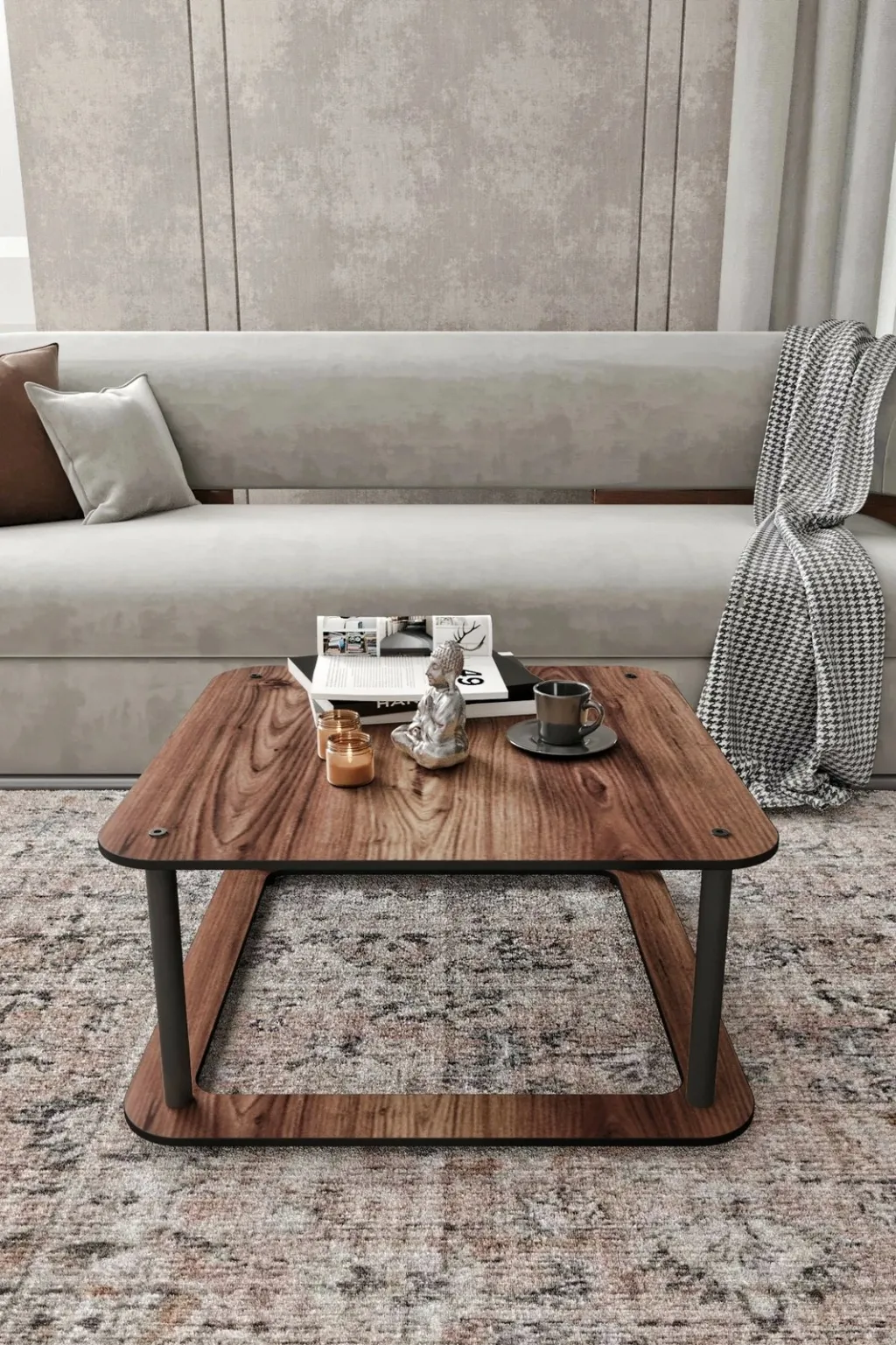 Tavolinë kafeje Skye Decor, katrore me vrima, ngjyrë arre - 1