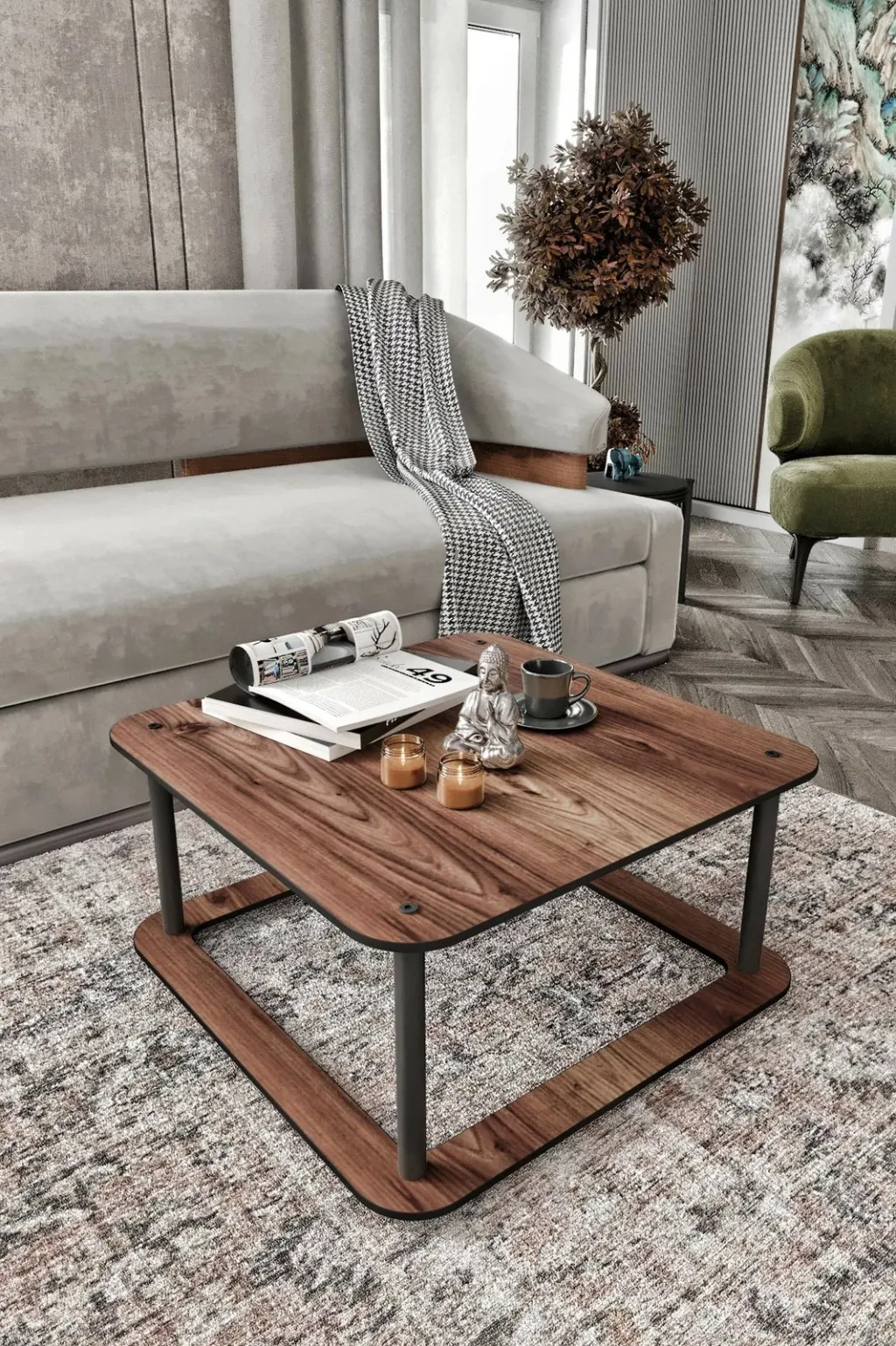 Tavolinë kafeje Skye Decor, katrore me vrima, ngjyrë arre - 2