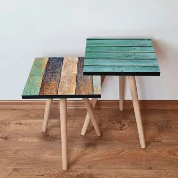 Set tavolinash të mbivendosura Skye Decor, 2 copë, blu, jeshile, kafe, bezhë, 2Shp424
