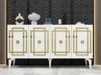 Konsol Skye Decor, ngjyrë e bardhë dhe ari, Lotus