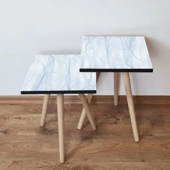 Set tavolinash të mbivendosura, ngjyrë e bardhë dhe kaltër e lehtë, Skye Decor, 2Shp243 (2 copë)