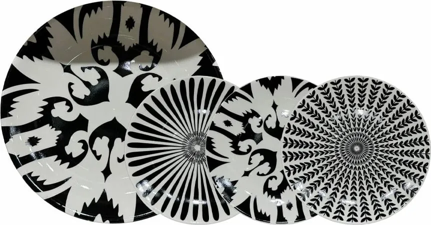 Set pjatash ëmbëlsirash, 7 copë, porcelan i bardhë e zi, 30x30x3cm - 1
