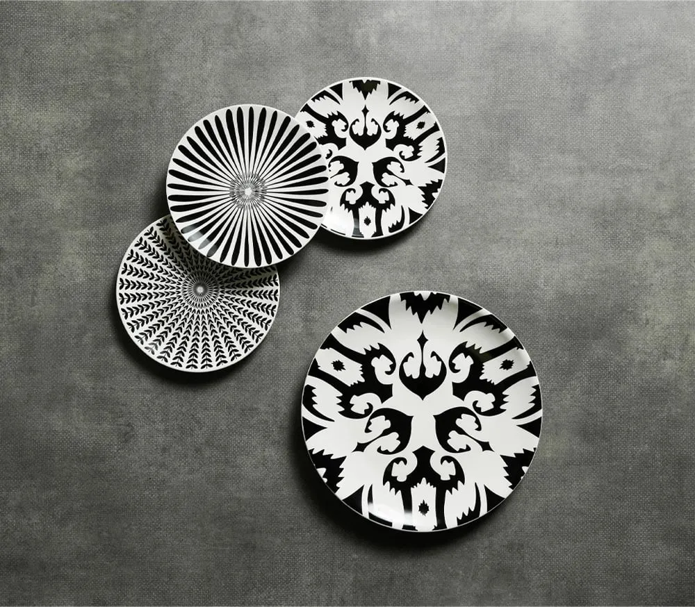 Set pjatash ëmbëlsirash, 7 copë, porcelan i bardhë e zi, 30x30x3cm - 2