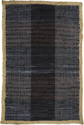 Qilim i errët, lëkurë dhe jute, 60x90cm, ngjyrë e zezë-bezhë