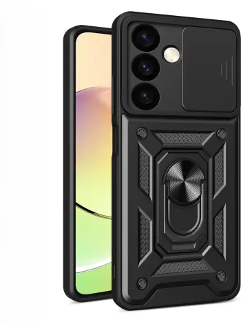 Mbështjellës Hurtel Hybrid Armor Camshield për Samsung Galaxy A35, me kapak kamere, i zi