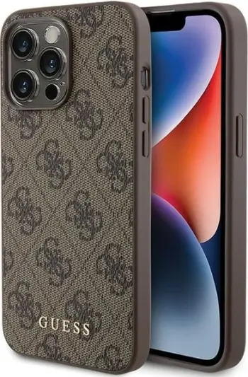 Mbështjellës Guess 4G Metal Gold Logo për iPhone 15 Pro Max, Kafe