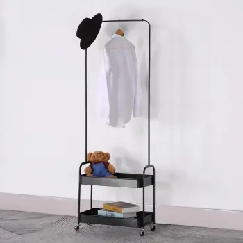 Raf garderobe metalik, ngjyrë e zezë, 56x31x152 cm