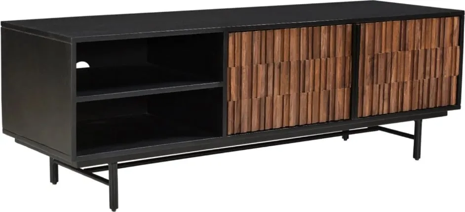 Komodë TV Jenga, dyer të zeza dhe arre, 150x40x50cm - 1