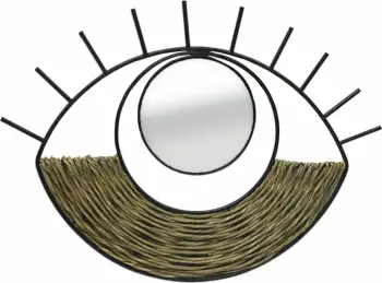 Pasqyrë muri Mati, formë syri, metal i zi, kashtë deti, 59x2x44 cm