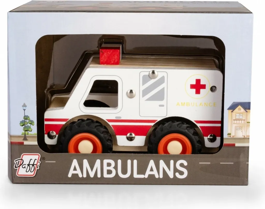 Lodër veturë druri Daffi Ambulance, goma gome, shumëngjyrëshe - 2