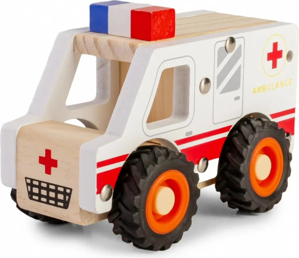 Lodër veturë druri Daffi Ambulance, goma gome, shumëngjyrëshe - 3