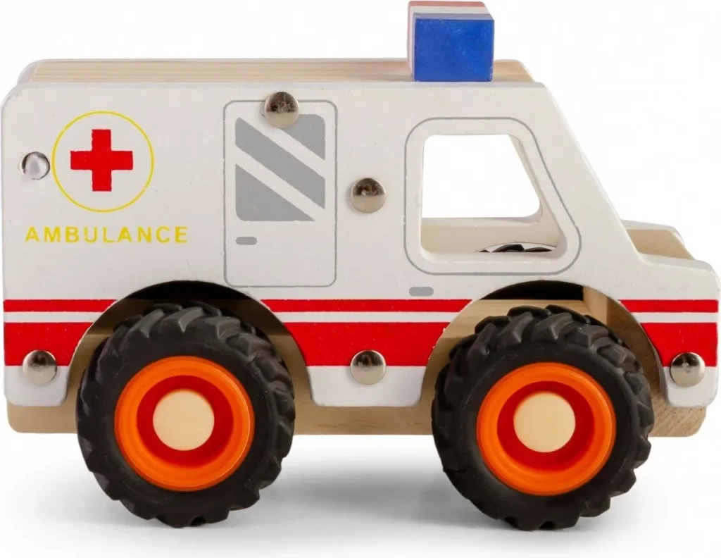 Lodër veturë druri Daffi Ambulance, goma gome, shumëngjyrëshe - 4