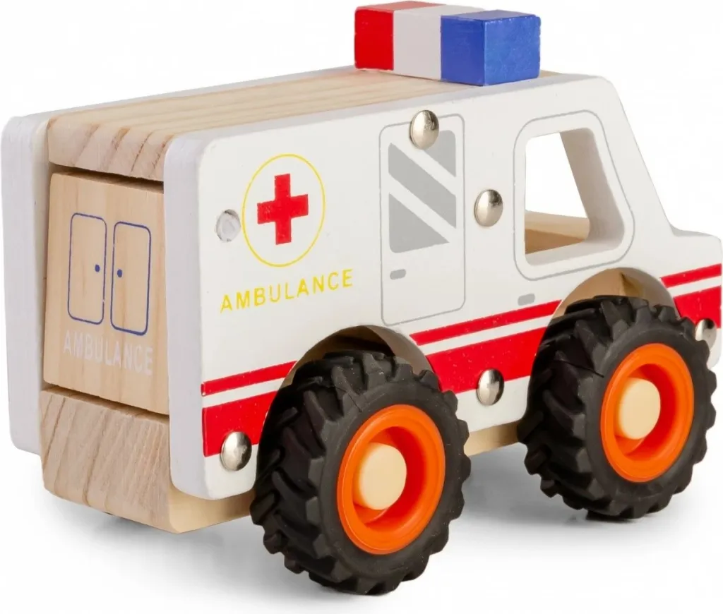 Lodër veturë druri Daffi Ambulance, goma gome, shumëngjyrëshe - 5