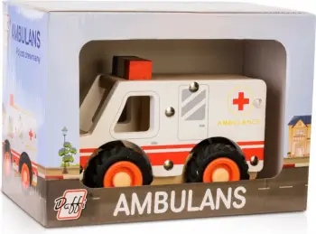 Lodër veturë druri Daffi Ambulance, goma gome, shumëngjyrëshe