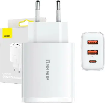 Karikues rrjeti Baseus CCXJ-E02, 30W, 2x USB-A, USB-C, i bardhë