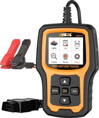 Skaner diagnostikues 2-në-1 Ancel AD410 PRO, OBD2 dhe testues baterie, Portokalli