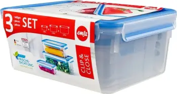 Set enësh plastike Emsa Clip & Close 3 copë, transparent/blu