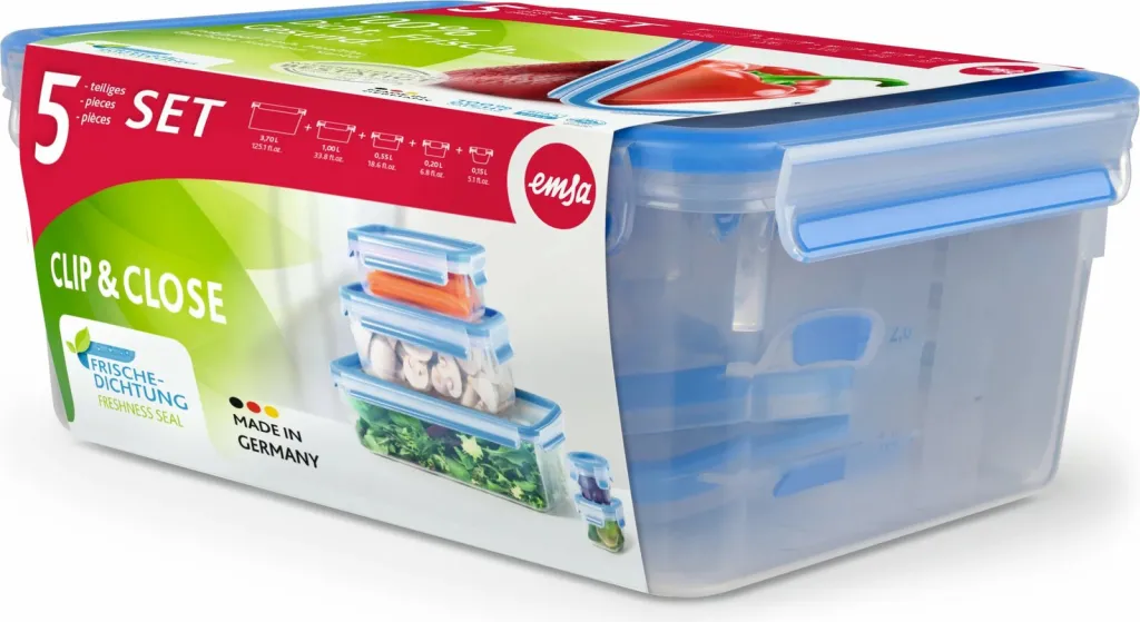 Set enësh plastike Emsa CLIP & CLOSE 5 copë, 0.15-3.70L, kaltër - 2