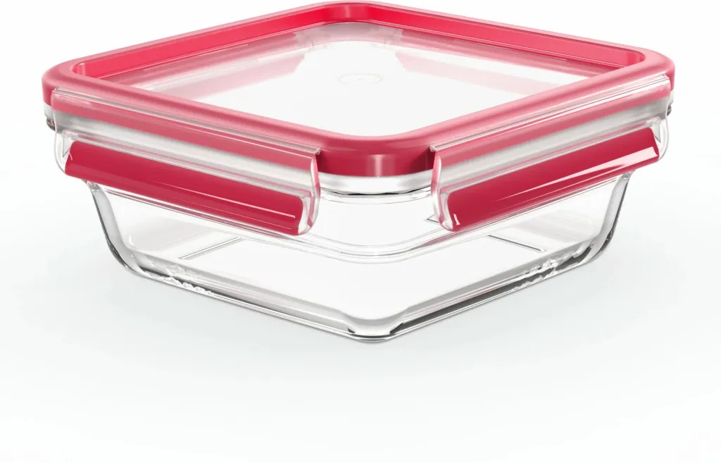 Enë xhami Emsa N10414 Clip & Close 0.8L katrore, transparent/kuqe - 1