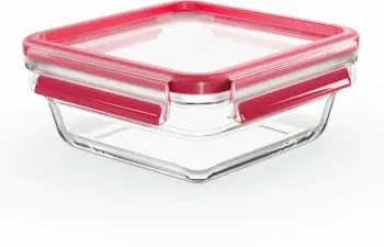 Enë xhami Emsa N10414 Clip & Close 0.8L katrore, transparent/kuqe