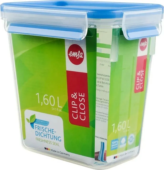 Enë plastike Emsa 508543, 1.6L, me kapak, klipsa, transparente/blu - 1