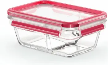 Enë ushqimi Emsa Clip & Close N10407, 0.8L, xham, kapak i kuq