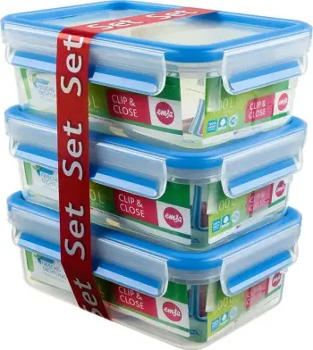 Set enësh plastike Emsa CLIP & CLOSE 3 copë 1L kaltër