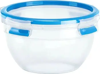 Enë plastike Emsa 518096 me kapak, rrethore, transparente, kaltër