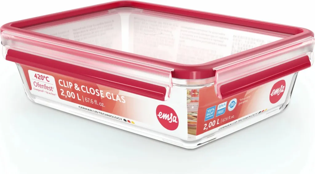 Enë qelqi Emsa N10411 Clip & Close 2L, e kuqe - 3
