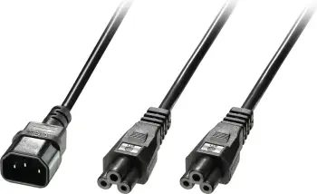 Kabllo rryme LINDY IEC-Y C14 në 2x C5, 2.5m, e zezë