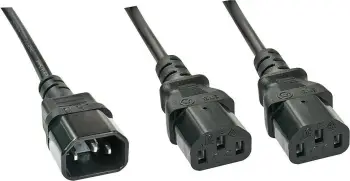 Kabllo rryme LINDY IEC C14 në 2x IEC C13, 1m, e zezë