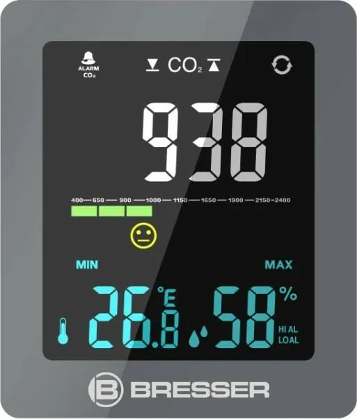 Monitor cilësie ajri Bresser Optics 7004020GYE000, CO2 temperaturë lagështi, gri - 2