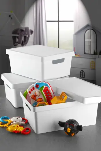 Set kuti plastike për organizim, 3 copë, ngjyrë e bardhë, Aberto Design, KTKPK10-2-3