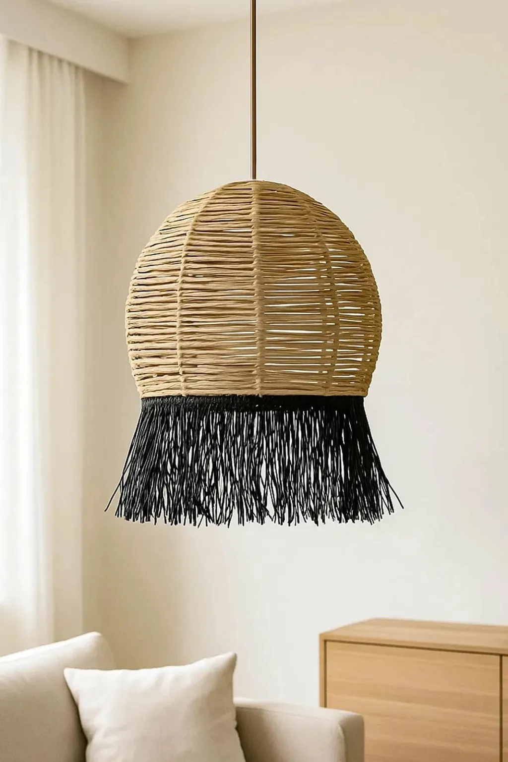 Llambë tavani Opviq, macrame, bezhë dhe e zezë, Javari - 1
