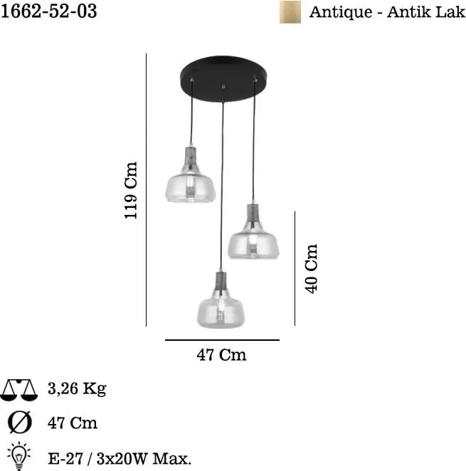 Llambë varëse Opviq, Ace - 52-03, ngjyrë llak antik - 3