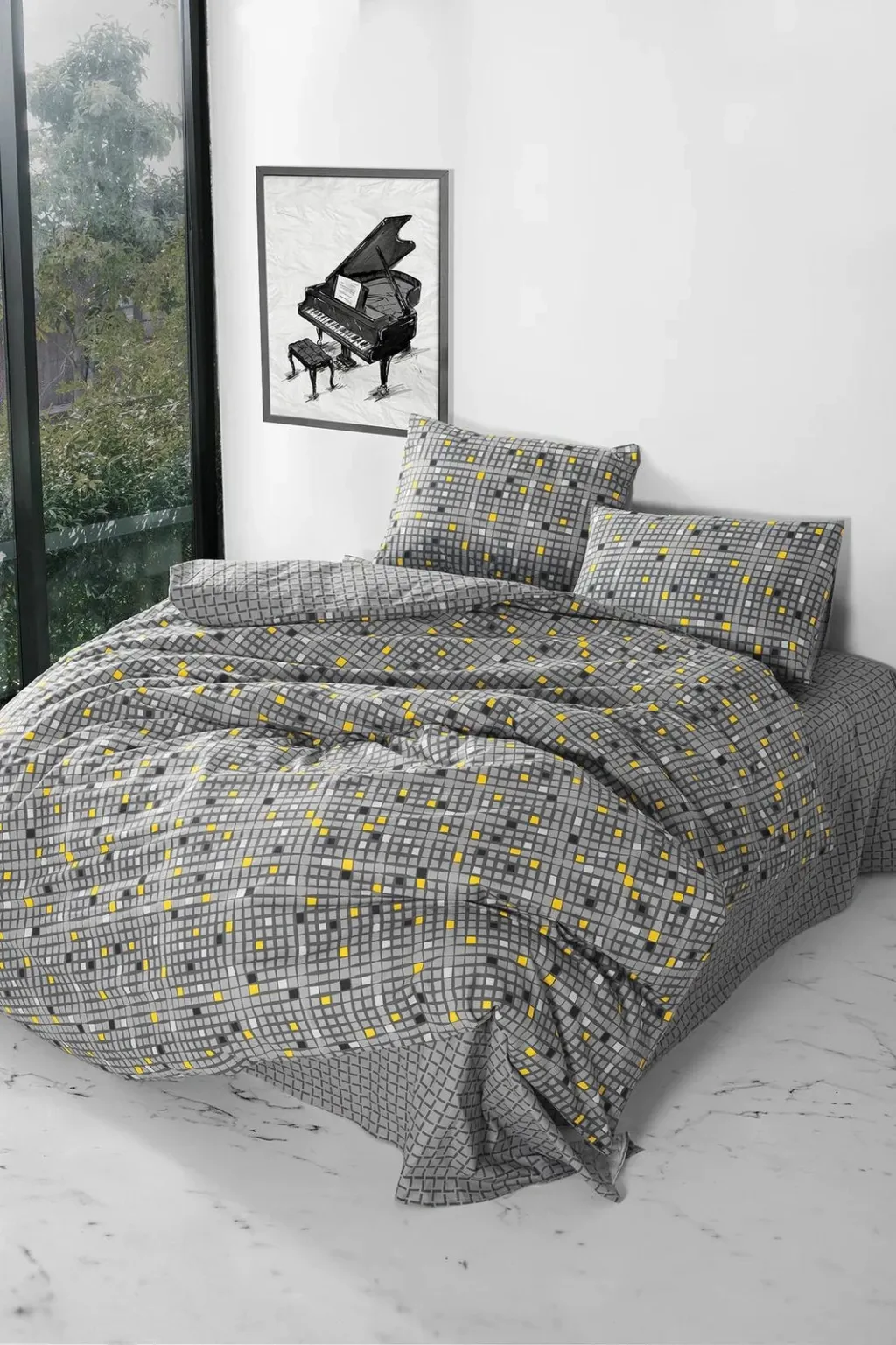 Set mbulesë për jorgan king, L'essentiel, Dama, ngjyrë e verdhë - 3